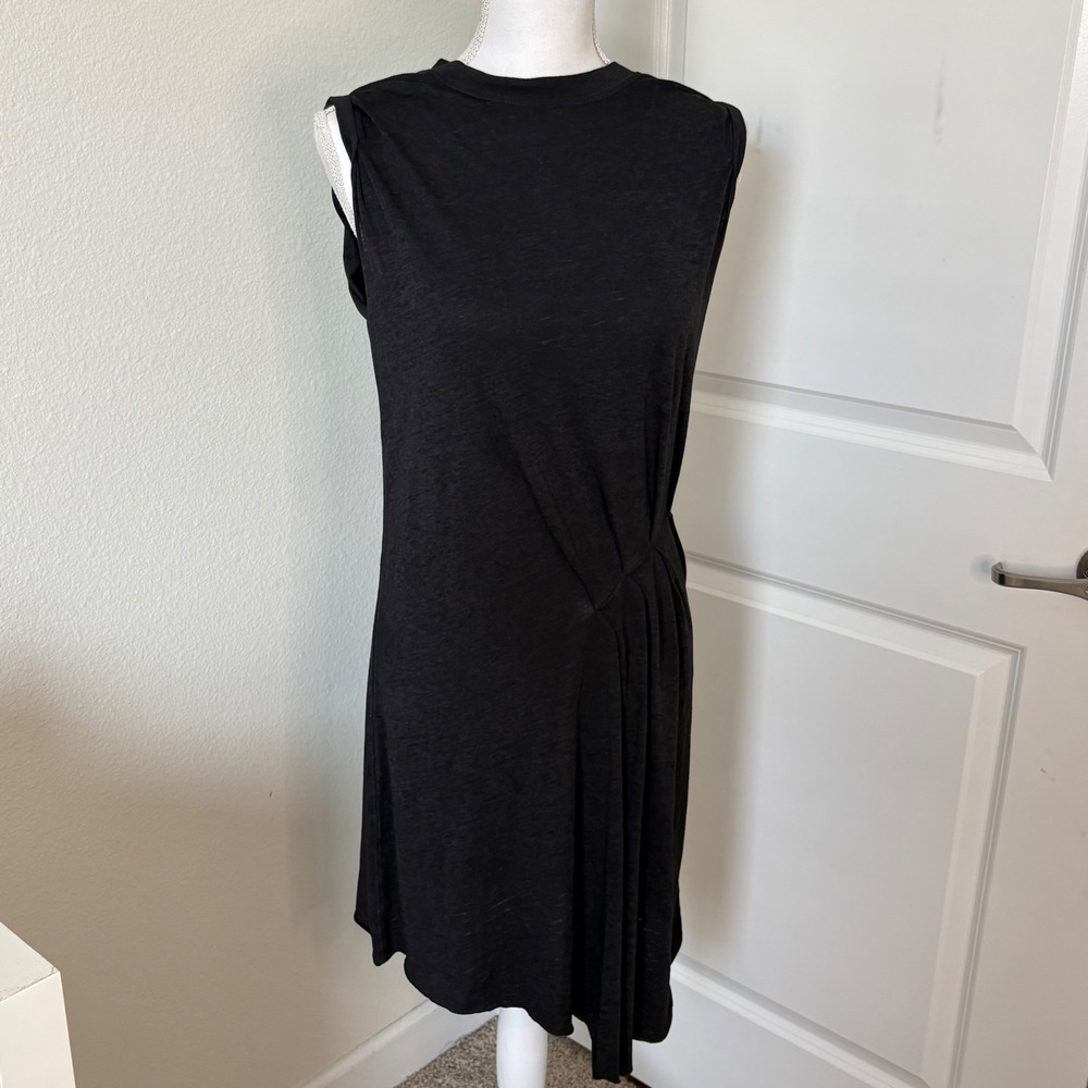 AllSaints Black Pleated Hip Mini T-Shirt Dress Small